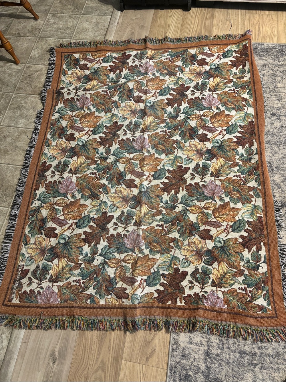Vintage Fall Autumnal Fringe 90s Butter Mom Blanket
